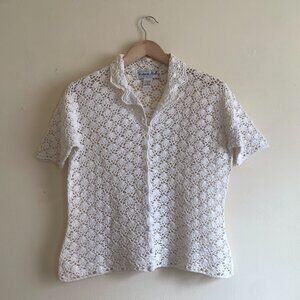 VINTAGE Victoria Holley Short Sleeve Cardigan Top Women's Size M Crochet